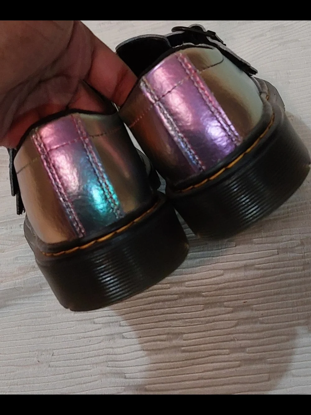 Dr. Martens Kids Iridescent Mary Jane Shoes - Metallic Rainbow Sheen Kids Size 3